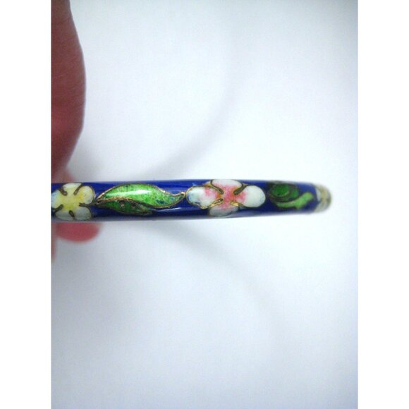 Vintage Blue Floral Cloisonné Bangle Bracelet Floral Enamel Flower - Picture 6 of 7